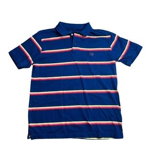 Vintage OP Ocean Pacific Men M Soft Cotton Striped Polo Shirt Blue Cove